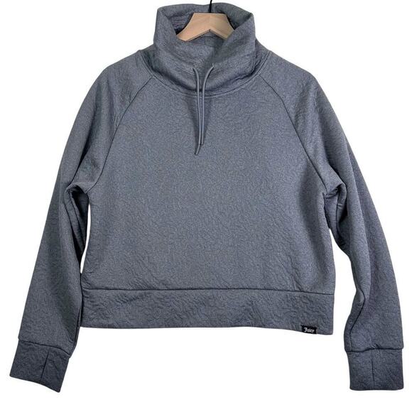 JUICY COUTURE Quilted Texture Sporty Gray High Collar Drawstring Pullover Cozy M - Picture 1 of 12